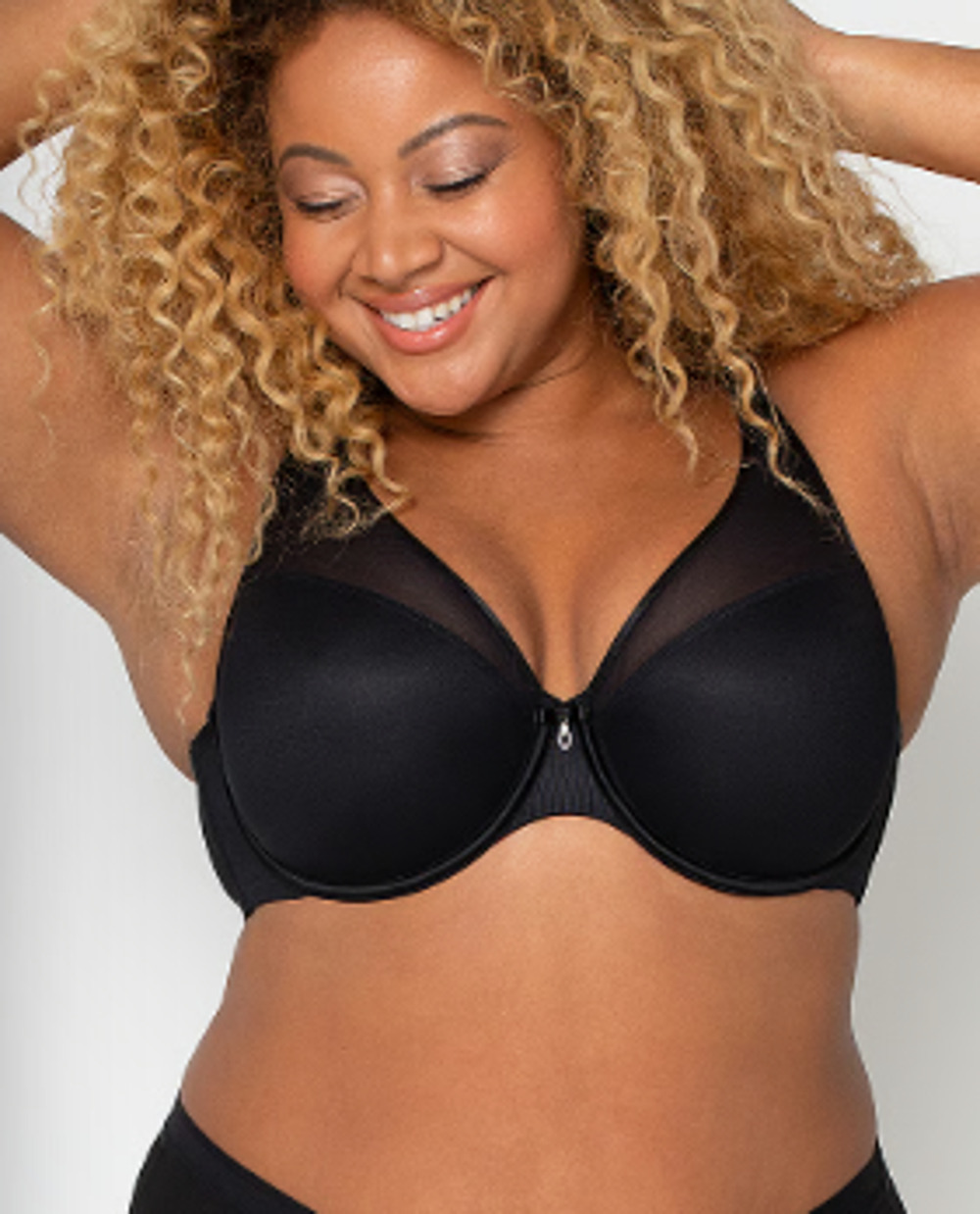 Curvy Couture Women's 38H Sheer Mesh Plunge Black T-Shirt Bra G6-30